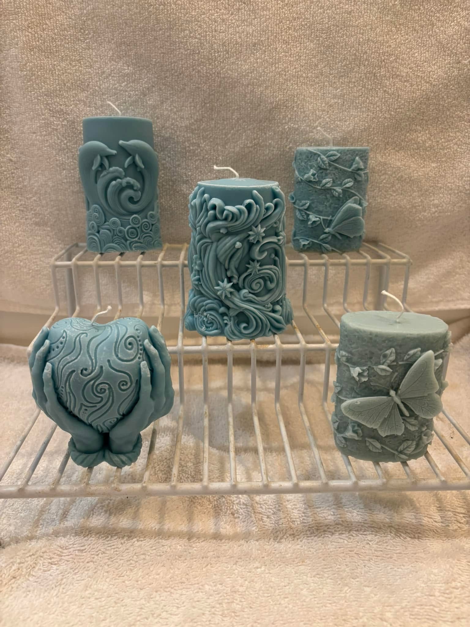 Assortiment de chandelles bleu poudré